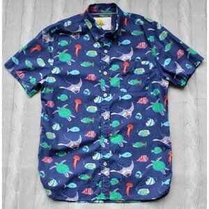 MINI BODEN Boy's Ocean Undersea Animals Fish Turtles Button Shirt Size 13 - 14 Y